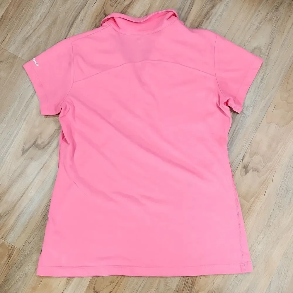 🐞Columbia Pink Omni-Freeze Collared Vneck Short Sleeve Top Medium